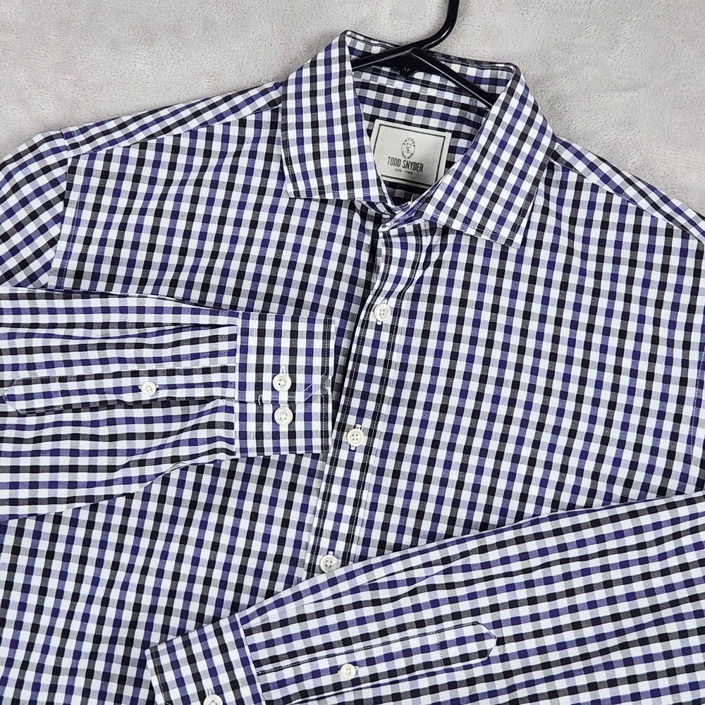 Todd Snyder Shirt Mens 16.5 36/37 Blue Gingham Cotton Dress Long Sleeve Business